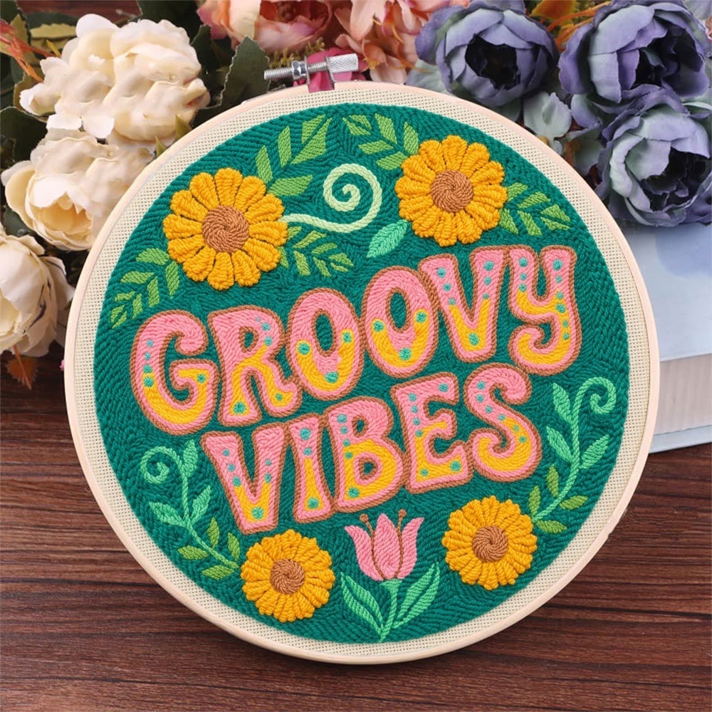 Groovy Vibes Punch Needle Set – Stilvolles florales Wandornament | Rustikale, farbenfrohe Handarbeit - image 2