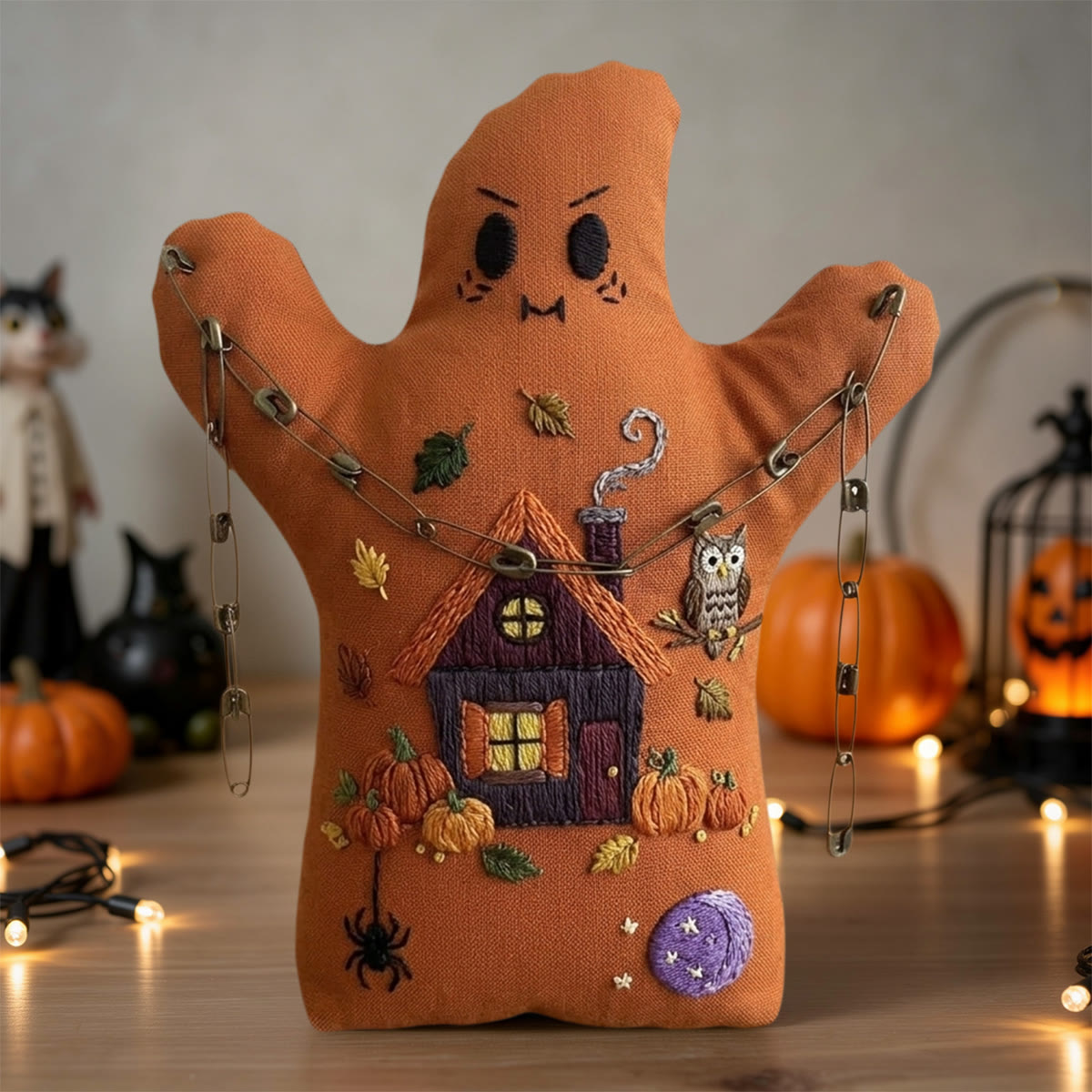 Rubbyoo Geister-Stickset – Gemütliches Halloween-Cottage | Herbstliche Deko-Idee | Rustikale handgefertigte Stickrahmen-Kunst - image 2