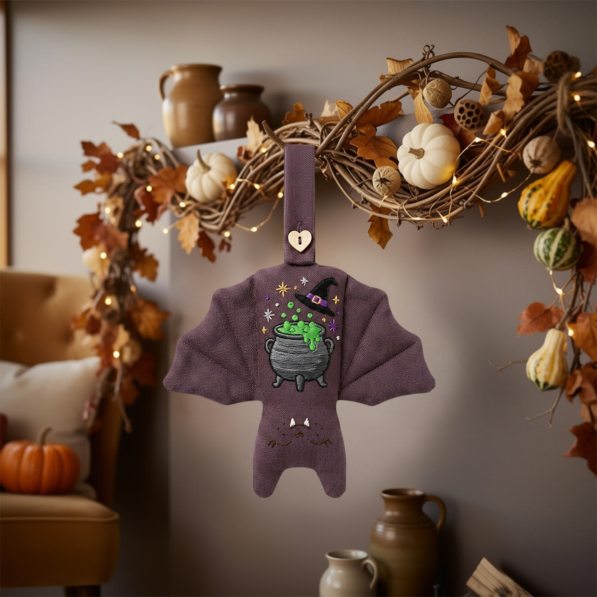 Rubbyoo Fledermaus-Stickset – Hexenkessel | Zaubertrank-Stickrahmen | Gruselige Halloween-Regaldekoration - image 2