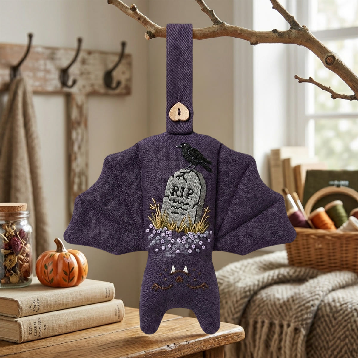Rubbyoo Fledermaus-Stickset – Unheimliche Friedhofsszene | Dark Academia DIY-Bastelprojekt | Gruselige Halloween-Partydeko - 6-Zoll-Reifen-Set - image 1