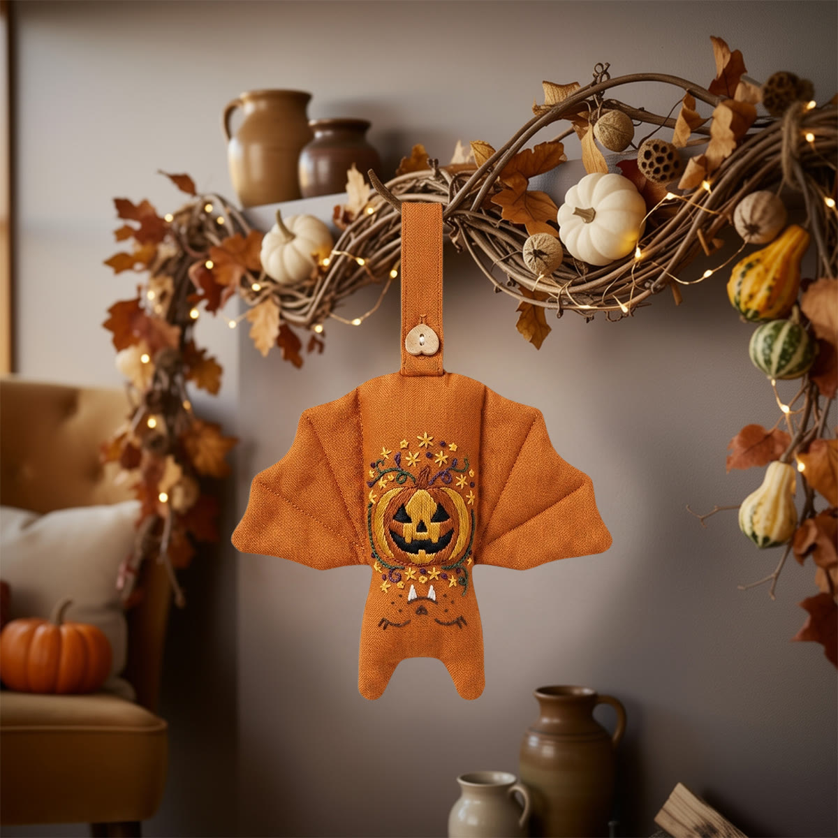 Rubbyoo Fledermaus-Stickset – Gruseliger Kürbis | Halloween-Kürbis-Bastelidee für Anfänger | Gruselig-süße Wanddeko - image 2