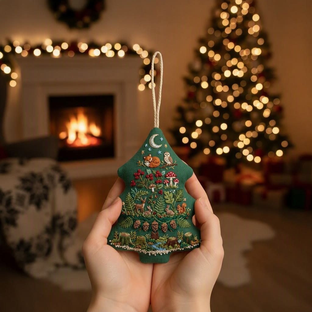 Rubbyoo Stickset in Baumform – Fantasiewald im Mondschein | Weihnachtliches Bastelgeschenk für Naturliebhaber | Winterliche Waldtier-Dekoration - image 2