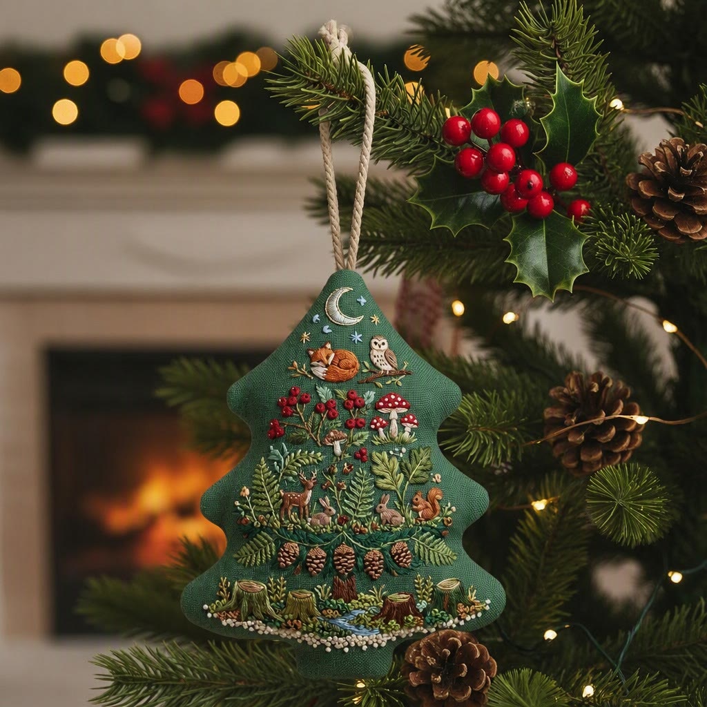 Rubbyoo Stickset in Baumform – Fantasiewald im Mondschein | Weihnachtliches Bastelgeschenk für Naturliebhaber | Winterliche Waldtier-Dekoration - 6-Zoll-Reifen-Set - image 1
