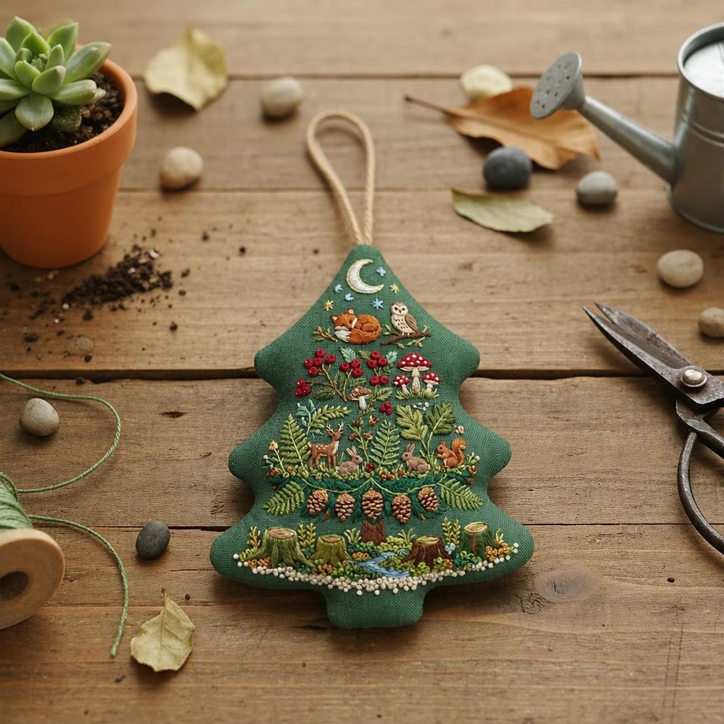 Rubbyoo Stickset in Baumform – Fantasiewald im Mondschein | Weihnachtliches Bastelgeschenk für Naturliebhaber | Winterliche Waldtier-Dekoration - image 6