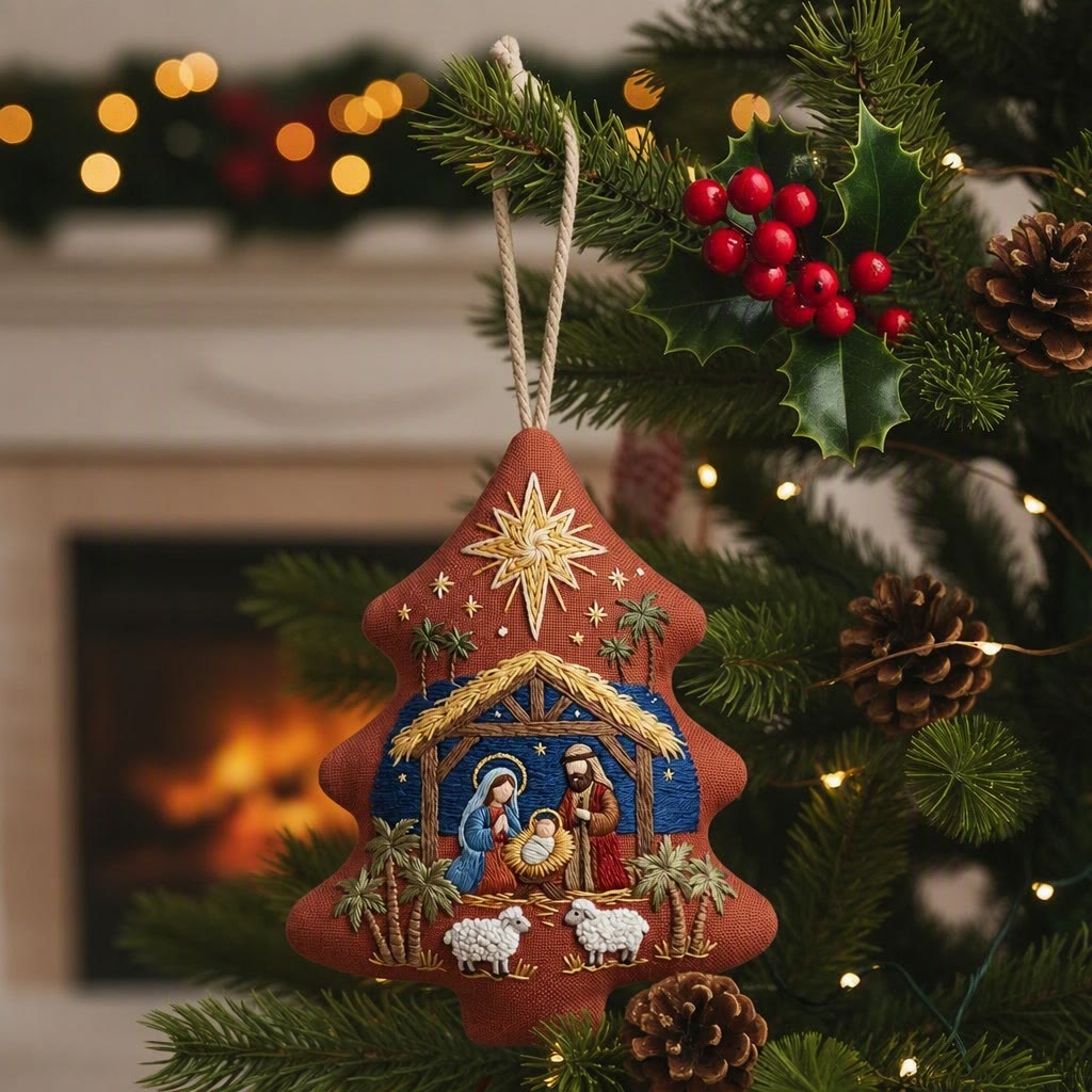 Rubbyoo Stickset in Baumform – Weihnachtskind Jesus | Krippenszene als Bastelgeschenk | Religiöse DIY-Dekoration für Anfänger - 6-Zoll-Reifen-Set - image 1