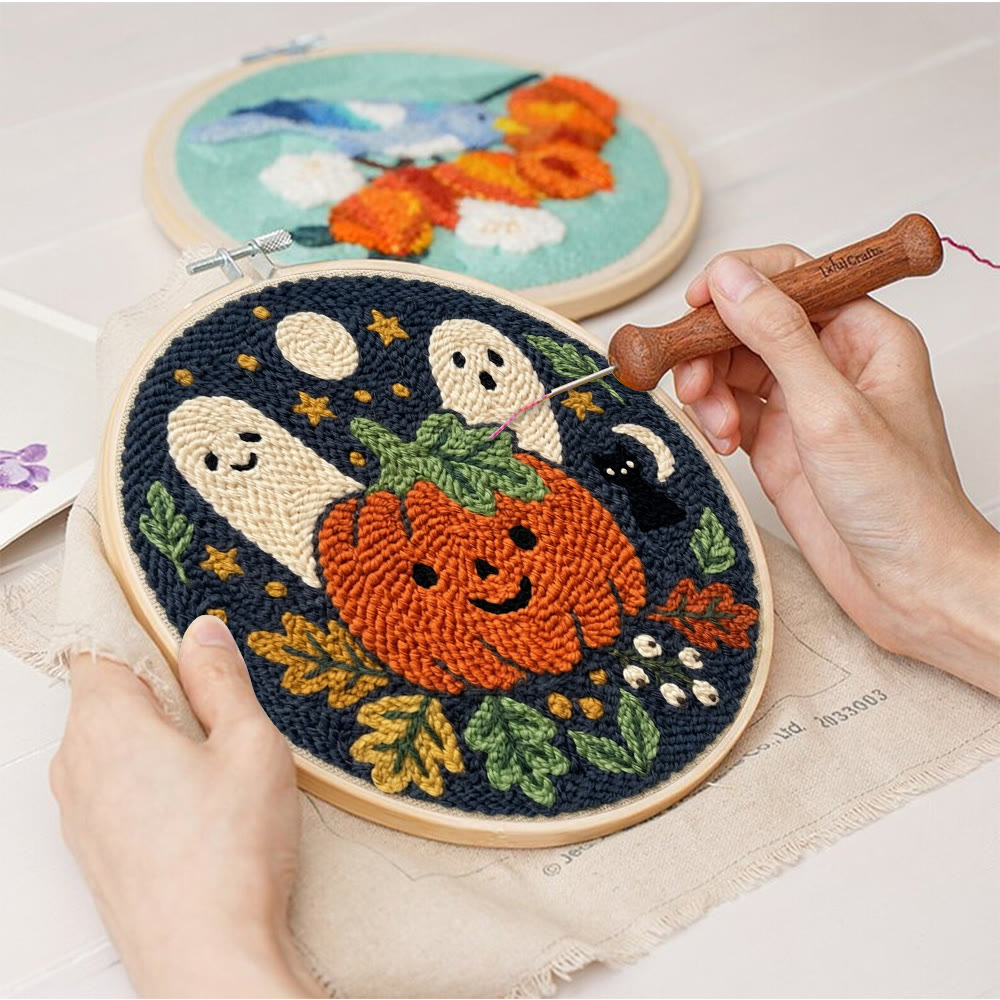 Kürbis-Geister-Punch-Needle-Set – Nähprojekt für Anfänger | Wunderschönes Halloween-Muster - image 9