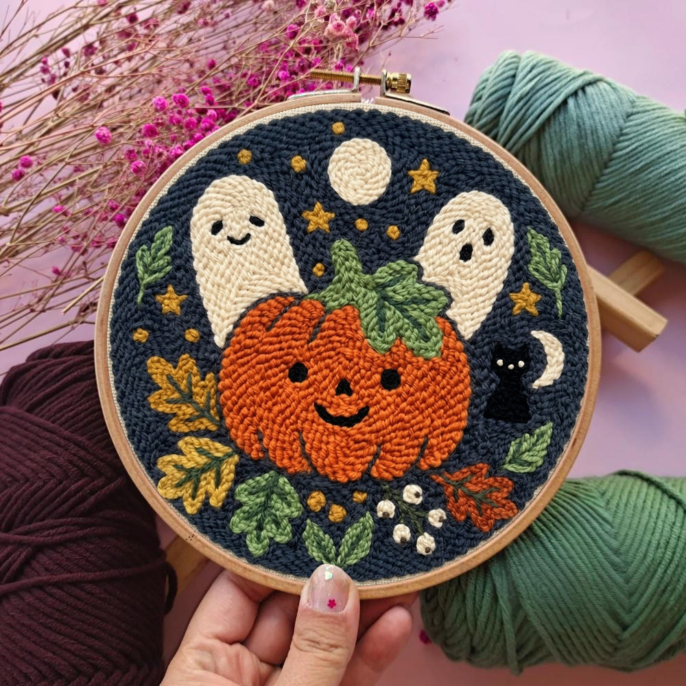 Kürbis-Geister-Punch-Needle-Set – Nähprojekt für Anfänger | Wunderschönes Halloween-Muster - image 4