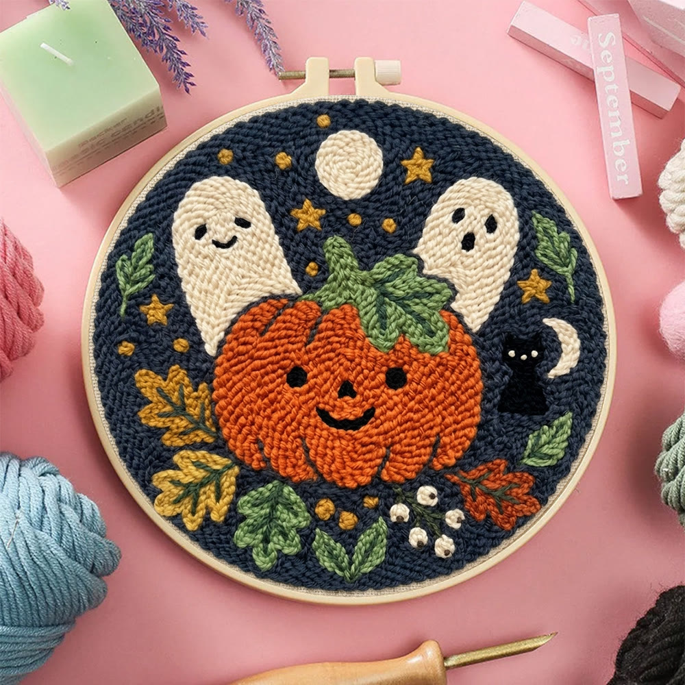 Kürbis-Geister-Punch-Needle-Set – Nähprojekt für Anfänger | Wunderschönes Halloween-Muster - image 5