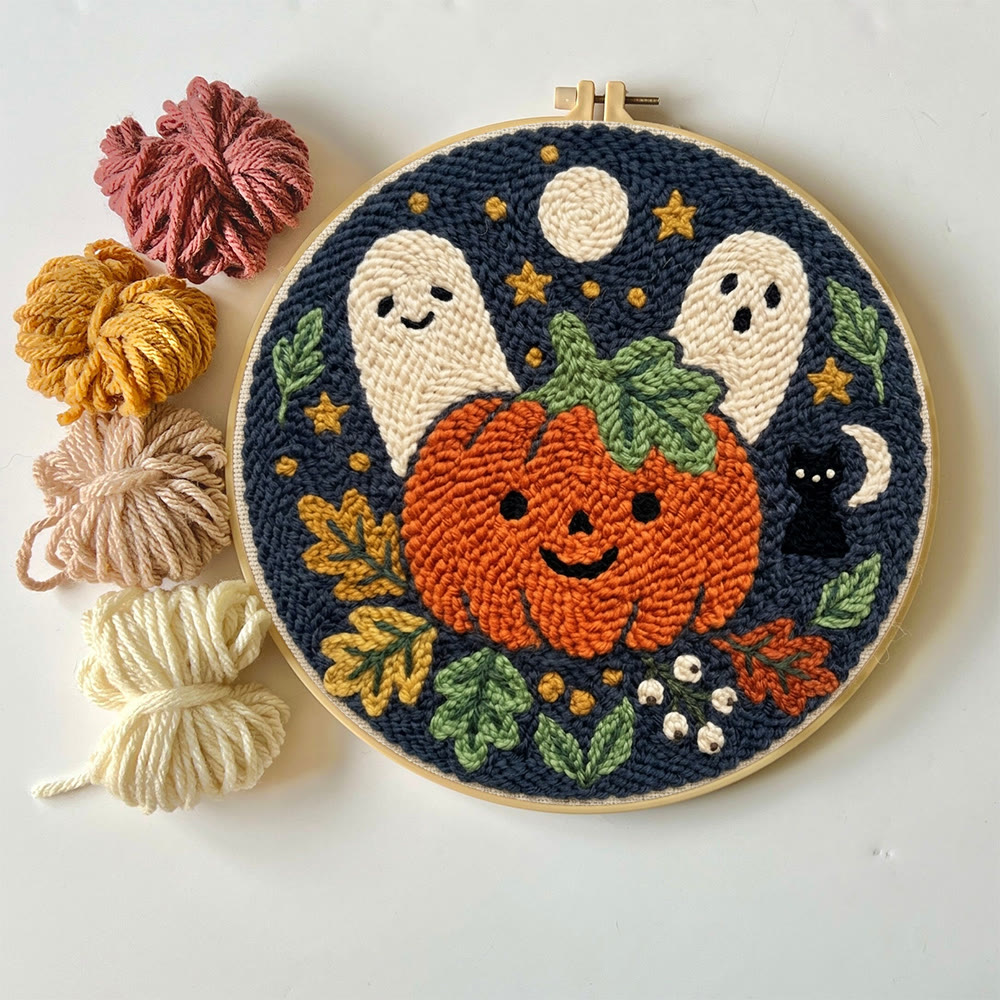 Kürbis-Geister-Punch-Needle-Set – Nähprojekt für Anfänger | Wunderschönes Halloween-Muster - image 6