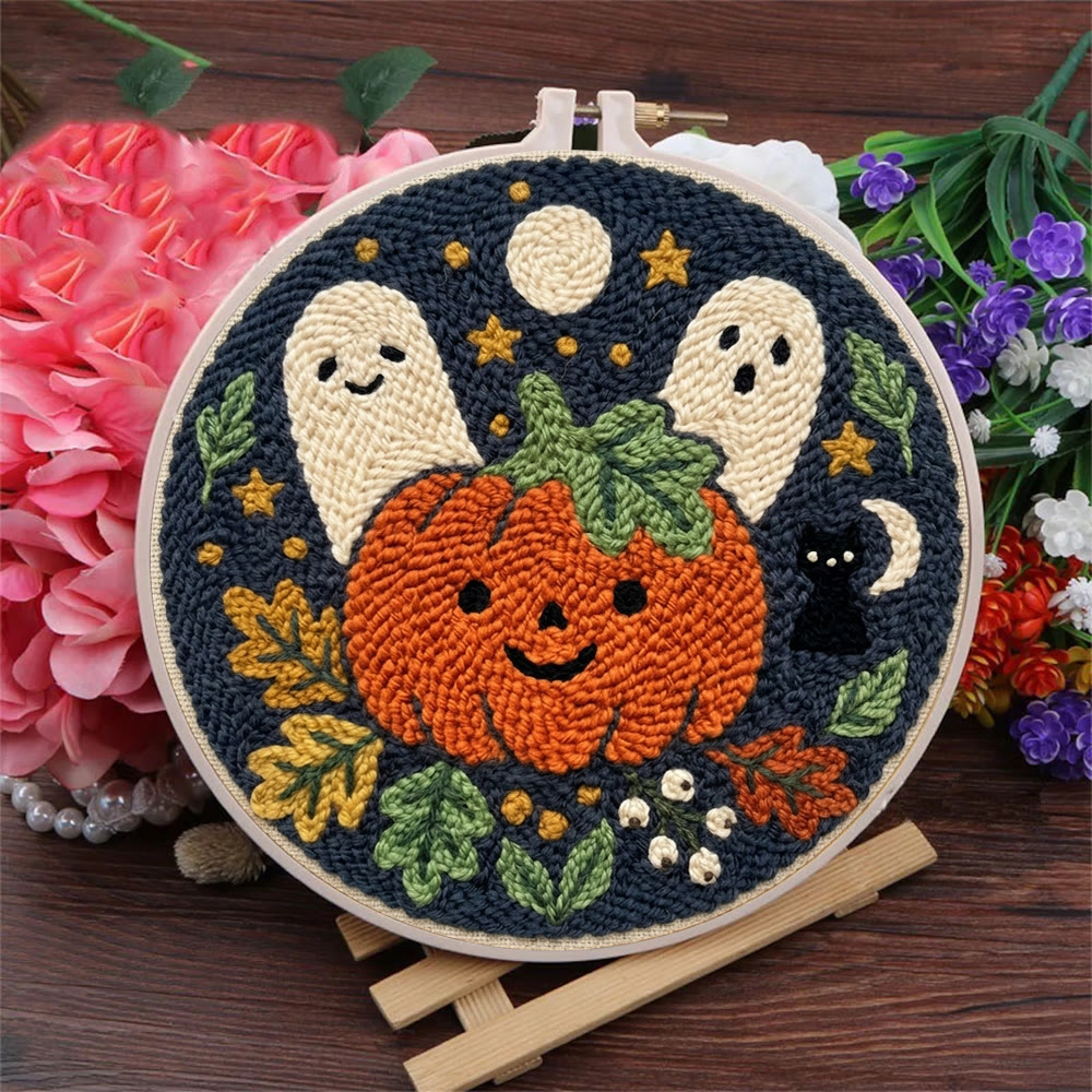 Kürbis-Geister-Punch-Needle-Set – Nähprojekt für Anfänger | Wunderschönes Halloween-Muster - image 3