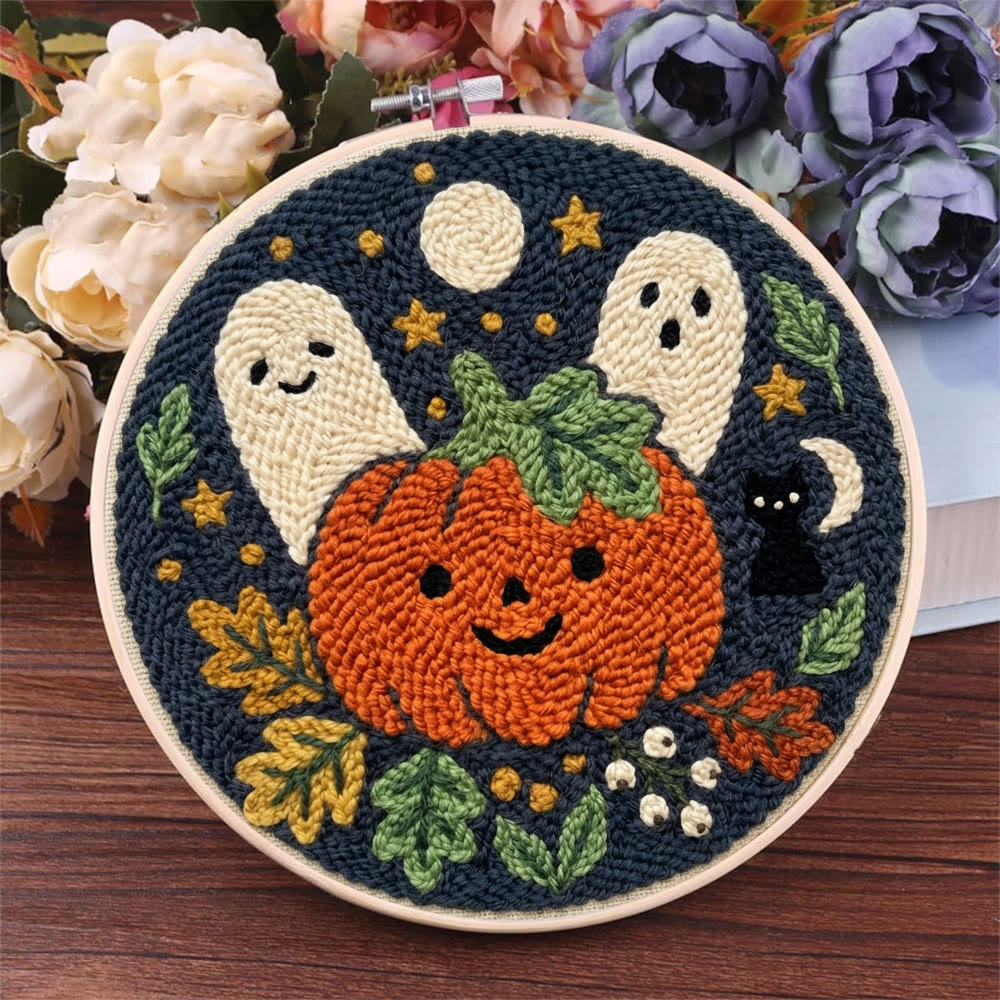 Kürbis-Geister-Punch-Needle-Set – Nähprojekt für Anfänger | Wunderschönes Halloween-Muster - image 2