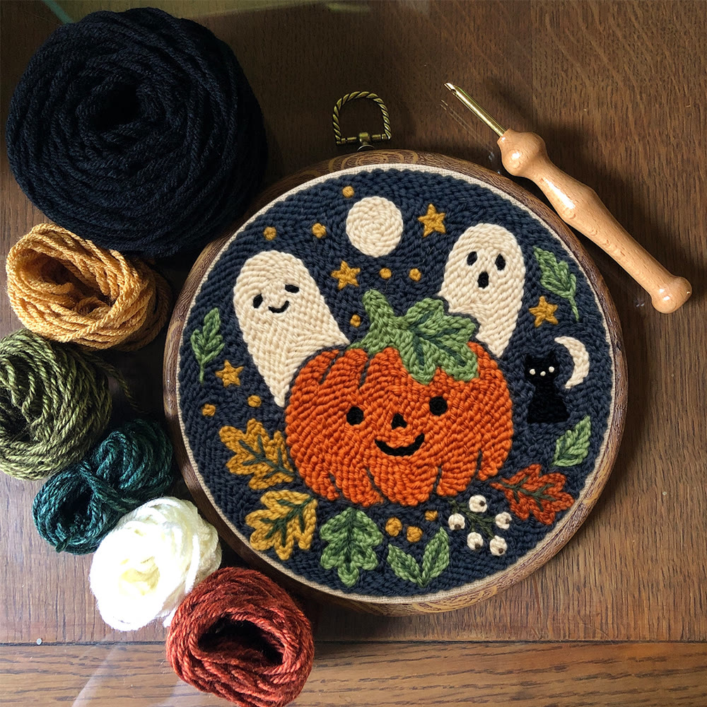 Kürbis-Geister-Punch-Needle-Set – Nähprojekt für Anfänger | Wunderschönes Halloween-Muster - image 7