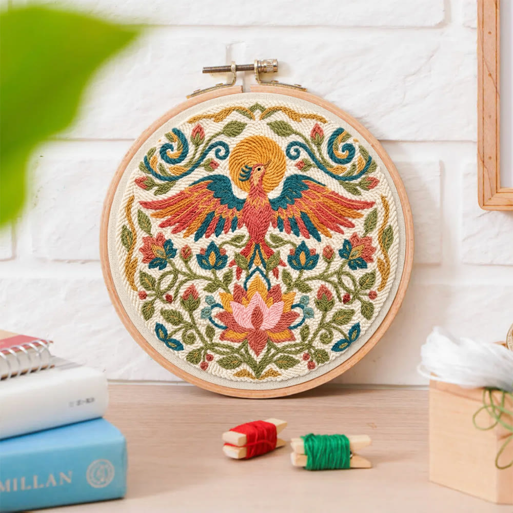 Golden Phoenix Punch Needle Set – Botanisches Motiv: Blühende Lotusblume | Wanddekoration im Boho-Stil - image 2