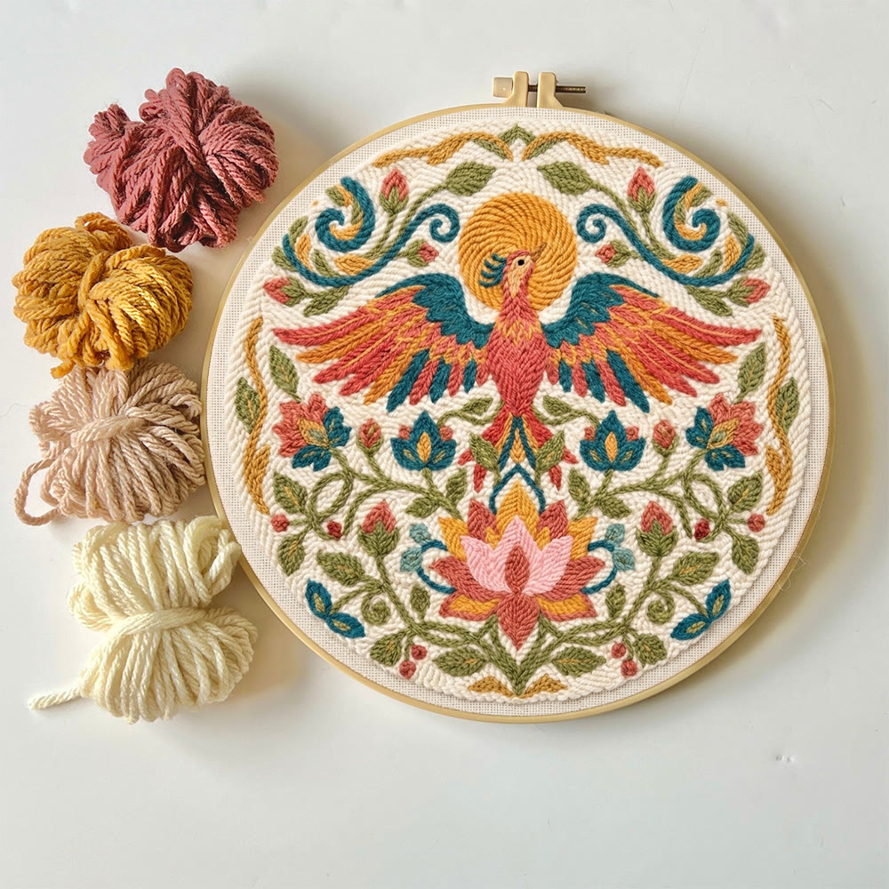Golden Phoenix Punch Needle Set – Botanisches Motiv: Blühende Lotusblume | Wanddekoration im Boho-Stil - image 7
