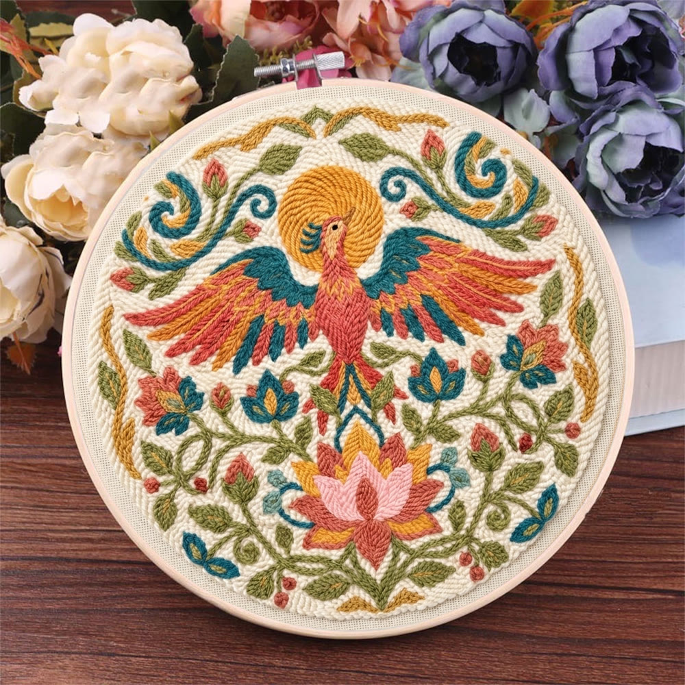 Golden Phoenix Punch Needle Set – Botanisches Motiv: Blühende Lotusblume | Wanddekoration im Boho-Stil - image 5