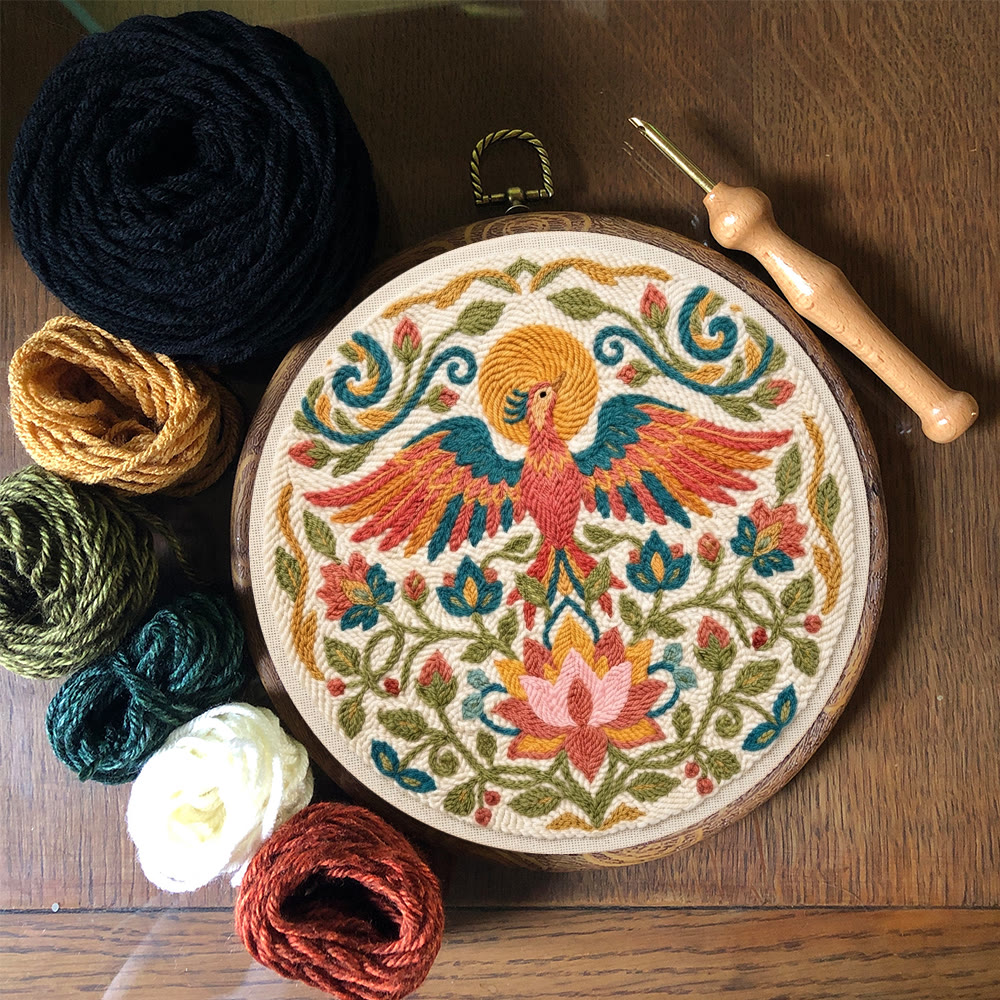Golden Phoenix Punch Needle Set – Botanisches Motiv: Blühende Lotusblume | Wanddekoration im Boho-Stil - image 8