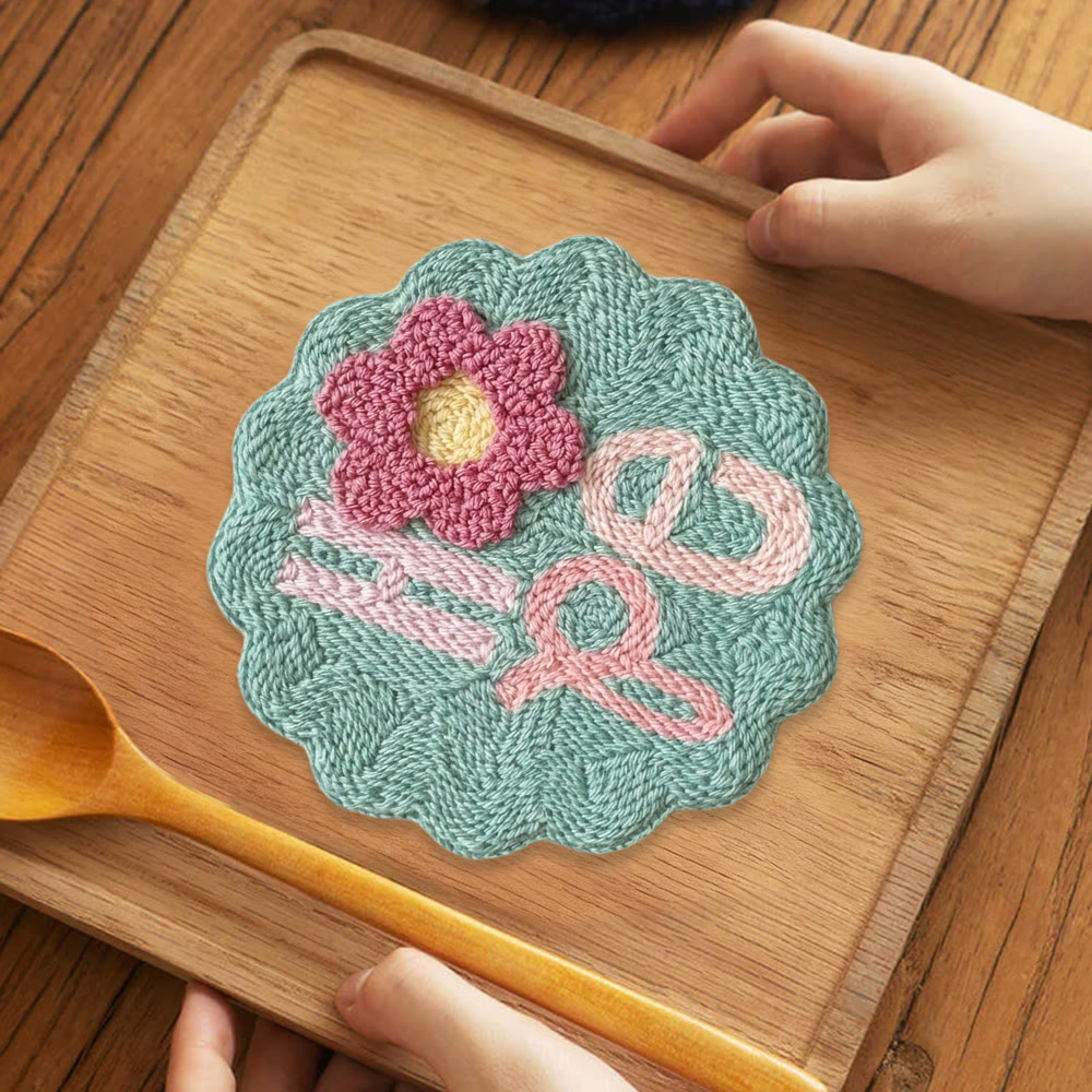 Punch-Needle-Set „Hoffnungsvolle Blumen“ – Einzigartiges mintgrünes Handarbeitsset | Gemütliches Untersetzer-Set für Zuhause - image 11