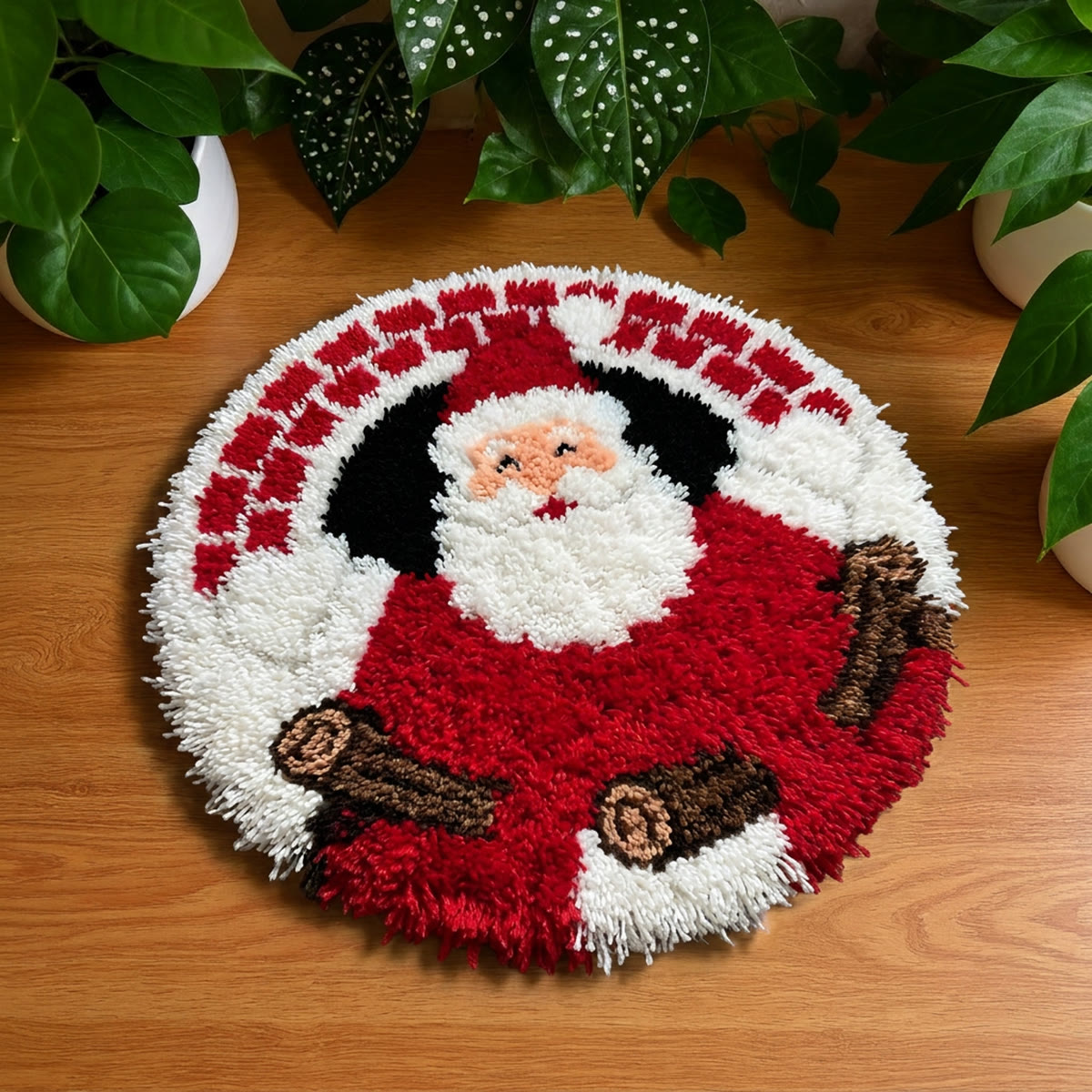 Rubbyoo Knüpfteppich-Set – Fröhlicher alter Heiliger | Gemütliche Fußmatte für Weihnachtsfeiern | Handgefertigter Einzugsteppich - 48×48cm - image 1