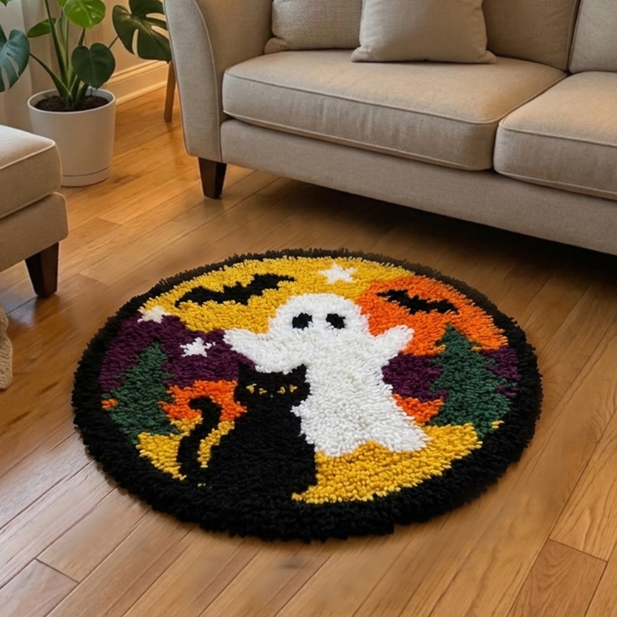 Rubbyoo Knüpfteppich-Set – Halloween-Geisterparty | Niedliche Gothic-Fußmatte für Freunde | DIY-Deko für Zuhause - image 4