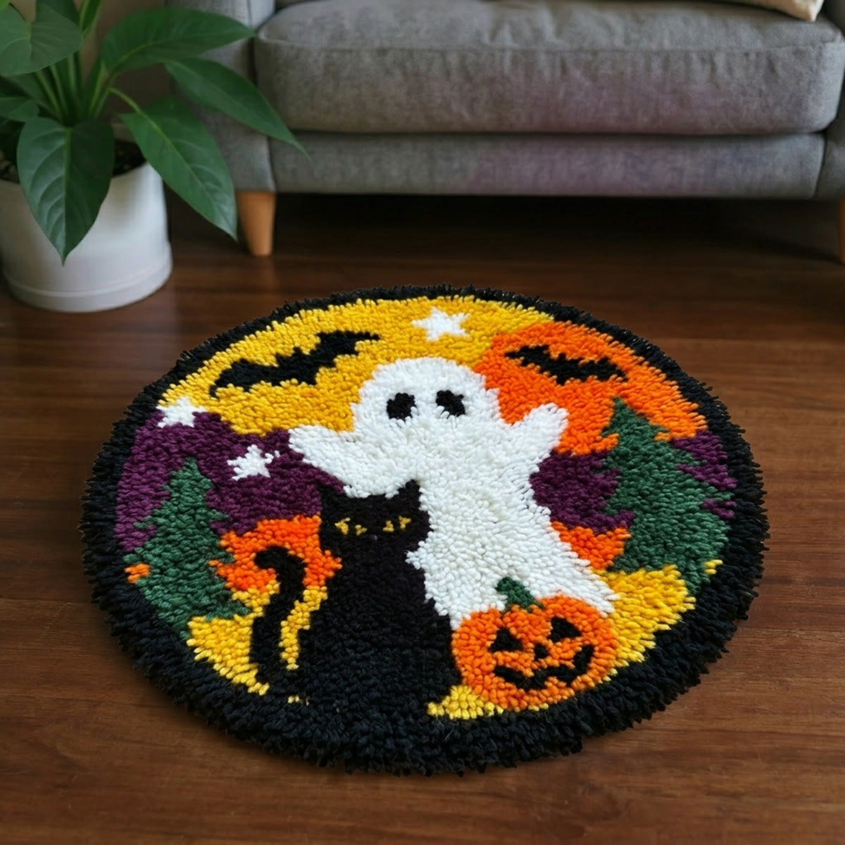 Rubbyoo Knüpfteppich-Set – Halloween-Geisterparty | Niedliche Gothic-Fußmatte für Freunde | DIY-Deko für Zuhause - image 5