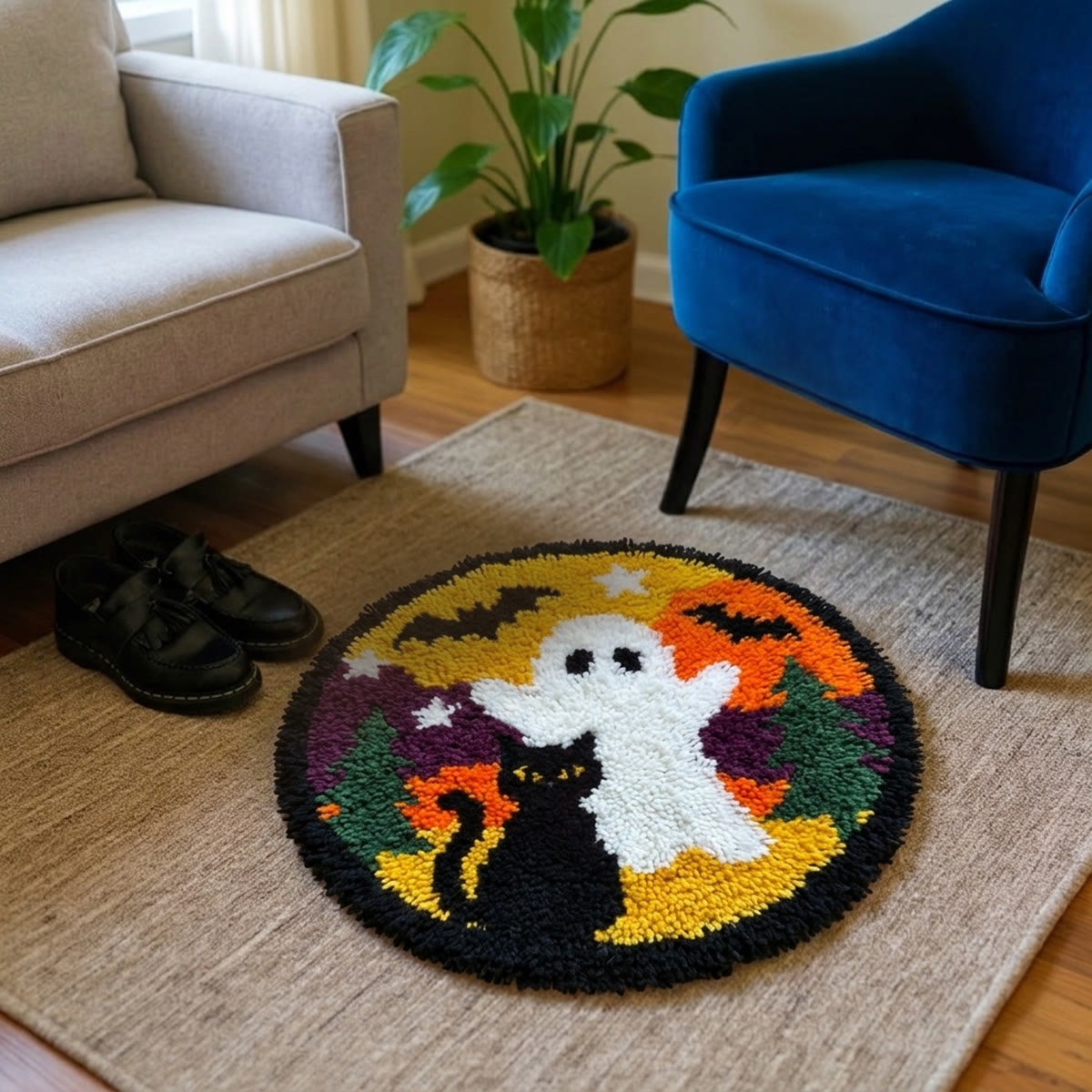 Rubbyoo Knüpfteppich-Set – Halloween-Geisterparty | Niedliche Gothic-Fußmatte für Freunde | DIY-Deko für Zuhause - image 6