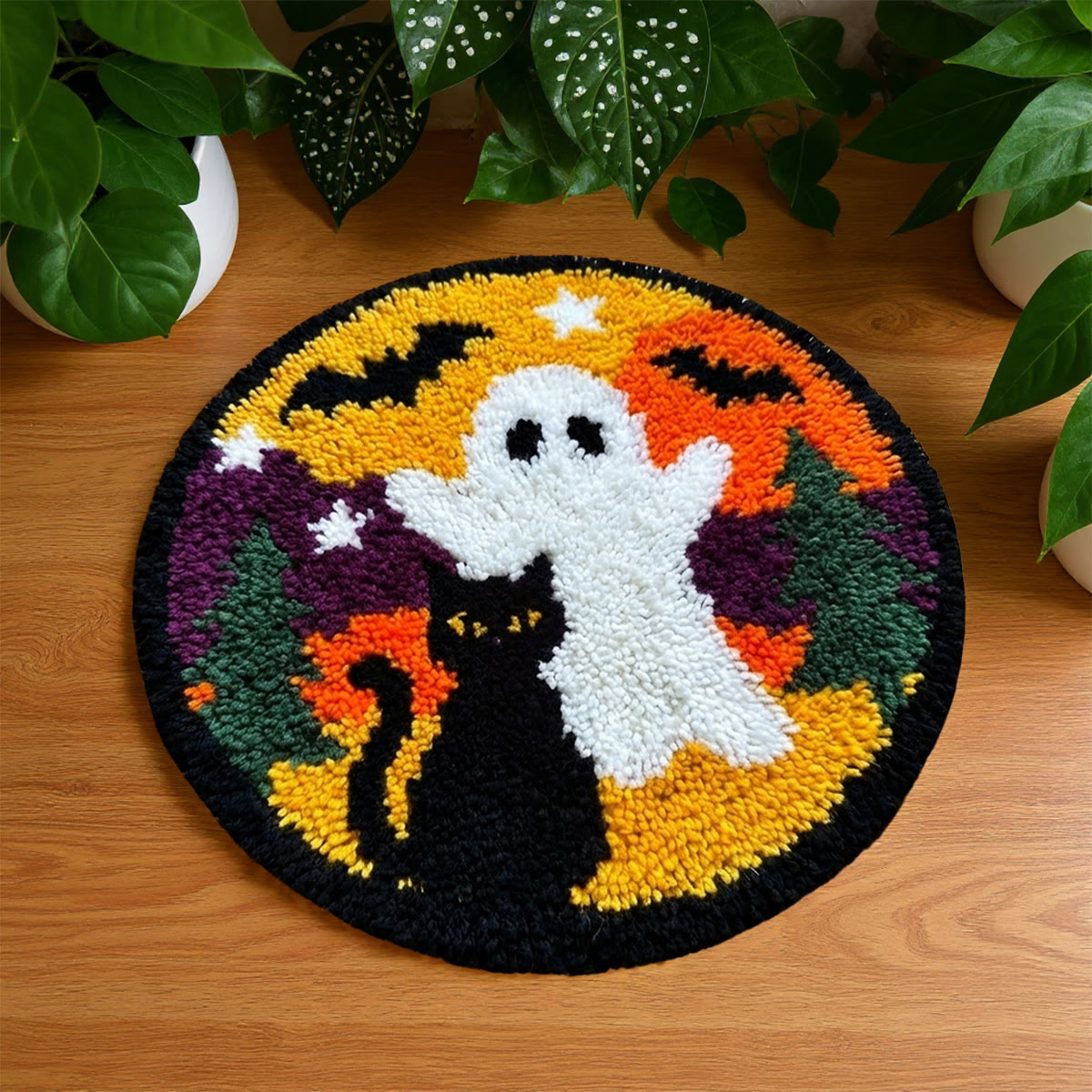 Rubbyoo Knüpfteppich-Set – Halloween-Geisterparty | Niedliche Gothic-Fußmatte für Freunde | DIY-Deko für Zuhause - 48×48cm - image 1