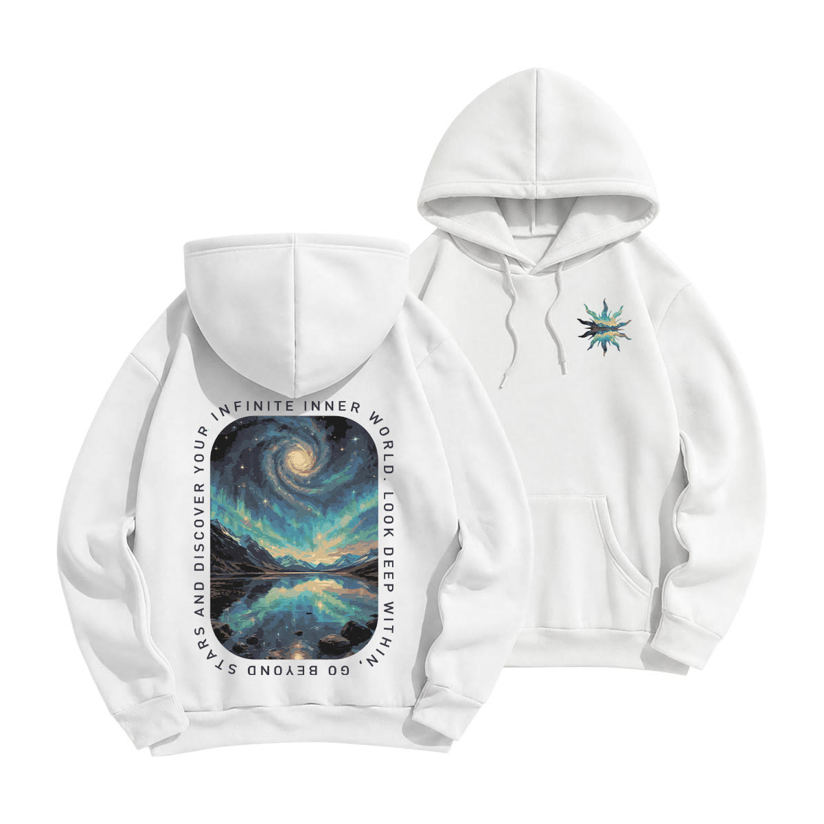 Rubbyoo Unisex-Hoodie: Entdecke deine unendliche innere Welt jenseits der Sterne - Weiß - 2XL - image 7