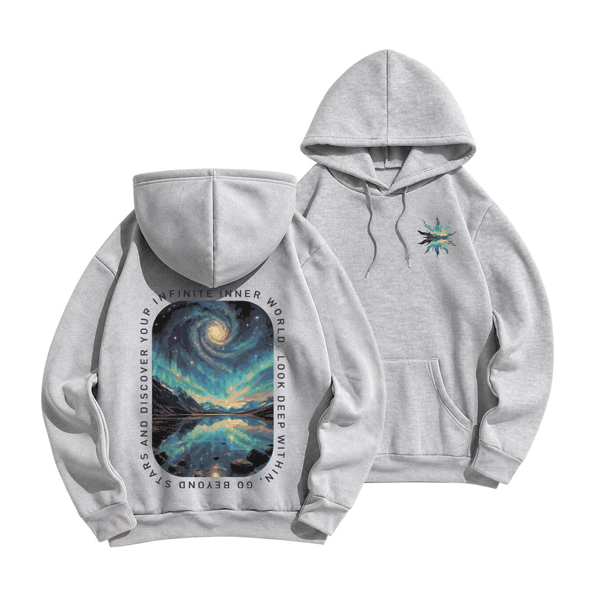 Rubbyoo Unisex-Hoodie: Entdecke deine unendliche innere Welt jenseits der Sterne - Grau - 2XL - image 1