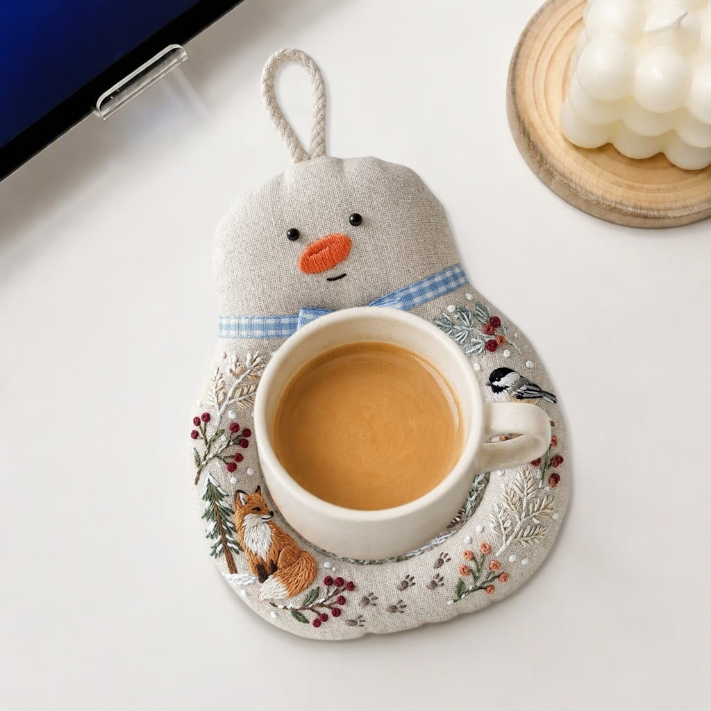 Rubbyoo Schneemann-Untersetzer-Stickset – Waldtier-Party | Handgemachter Becheruntersetzer für Kinder | Gemütliches Weihnachtsgeschenk - image 10