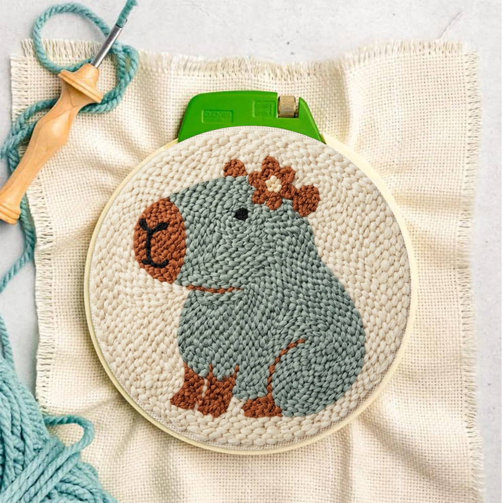 Niedliches Capybara-Punch-Needle-Set – Handgefertigte, wohnliche Dekoration | Neues Hobby für Einsteiger - image 2