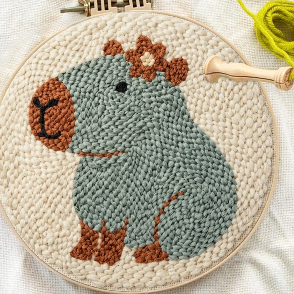 Niedliches Capybara-Punch-Needle-Set – Handgefertigte, wohnliche Dekoration | Neues Hobby für Einsteiger - image 4