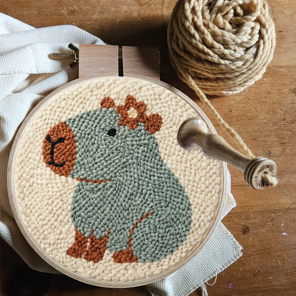 Niedliches Capybara-Punch-Needle-Set – Handgefertigte, wohnliche Dekoration | Neues Hobby für Einsteiger - image 5