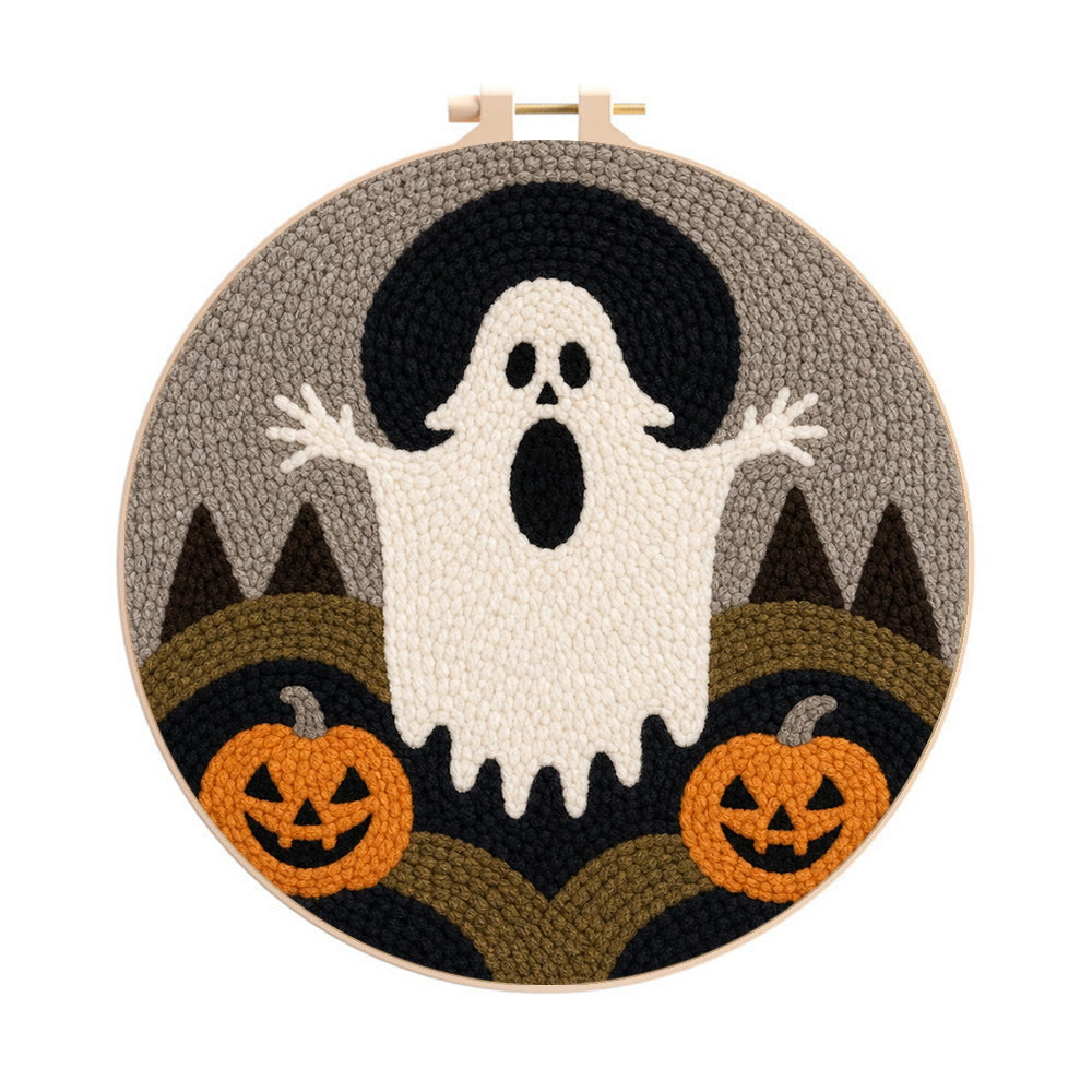 Halloween-Nacht-Horror-Punch-Needle-Set – Verspielte Wanddekoration | Liebevolles DIY-Halloween-Geschenk - 8-Zoll-Reifenset - image 1