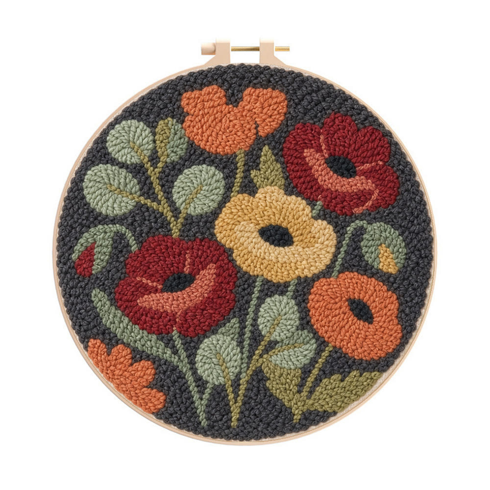 Vintage Bloom Punch Needle Set – Rustikales Gartenmotiv | Aufwendiges Blumenkunstwerk - 8-Zoll-Reifenset - image 1