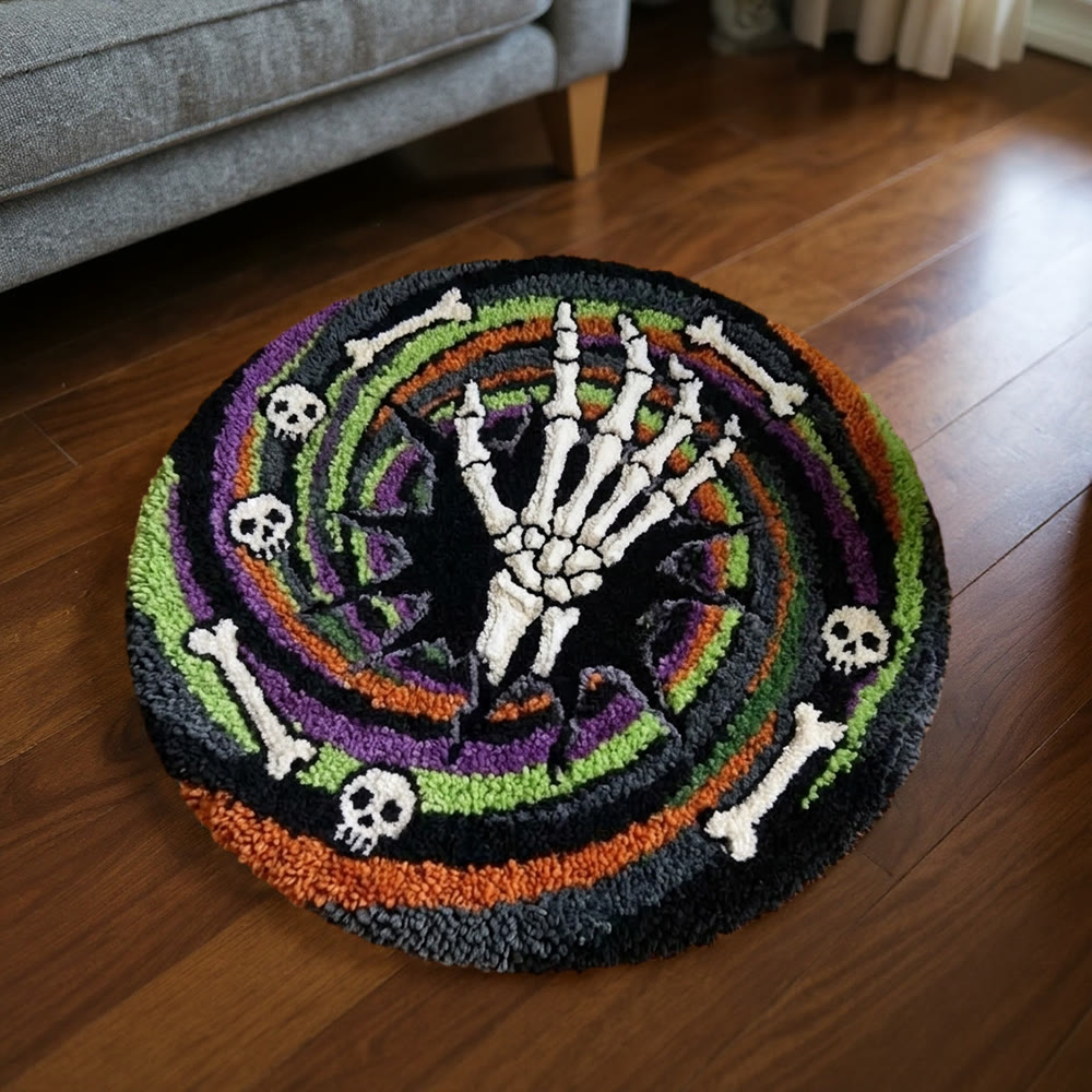 Rubbyoo Knüpfteppich-Set – Gruseliges Skelettloch | Runder Halloween-Teppich mit optischer Täuschung | Dunkle, gotische Fußmatte - image 3