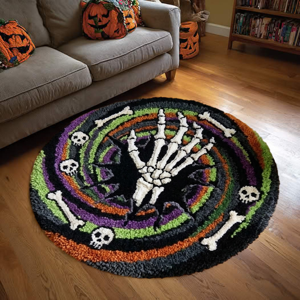Rubbyoo Knüpfteppich-Set – Gruseliges Skelettloch | Runder Halloween-Teppich mit optischer Täuschung | Dunkle, gotische Fußmatte - image 2