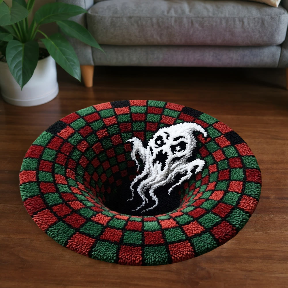 Rubbyoo Knüpfteppich-Set – Gruseliges Geisterloch | 3D-Halloween-Wirbelillusionsteppich | Bodenloser Gruben-Bodendekoration - image 2