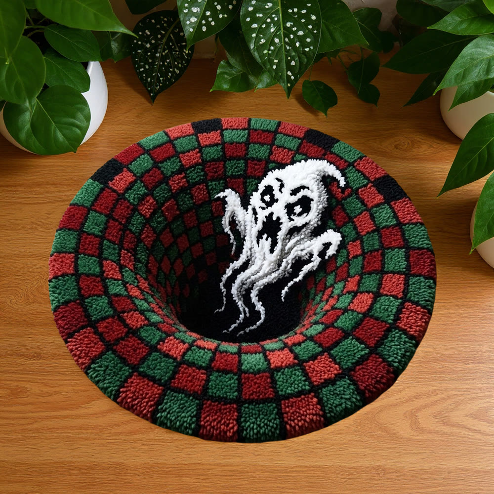 Rubbyoo Knüpfteppich-Set – Gruseliges Geisterloch | 3D-Halloween-Wirbelillusionsteppich | Bodenloser Gruben-Bodendekoration - 48×48cm - image 1
