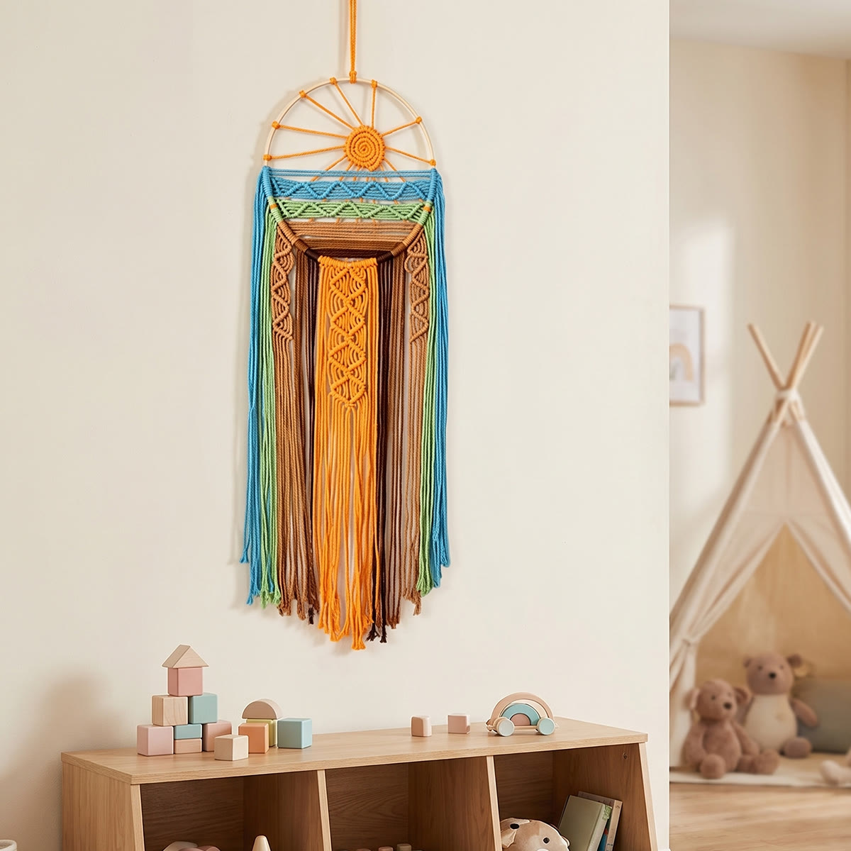 Rubbyoo Wandbehang „Sunburst Boho“ – Handgefertigtes Quasten-Kunstwerk | Dekoration für Küstenresort-Zimmer - Mittag - image 2