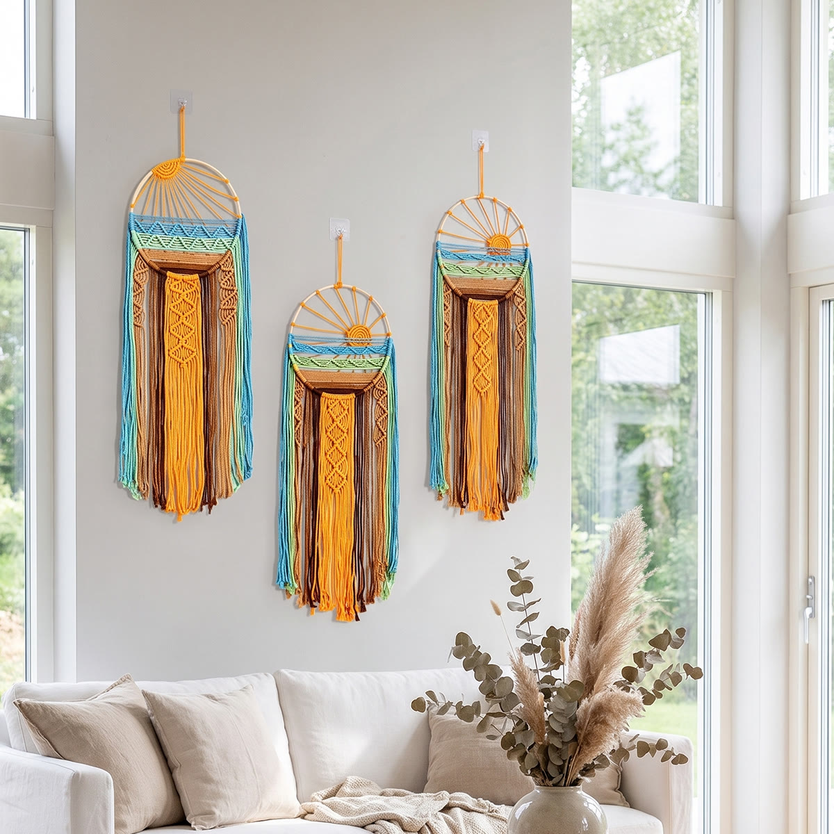 Rubbyoo Wandbehang „Sunburst Boho“ – Handgefertigtes Quasten-Kunstwerk | Dekoration für Küstenresort-Zimmer - image 5