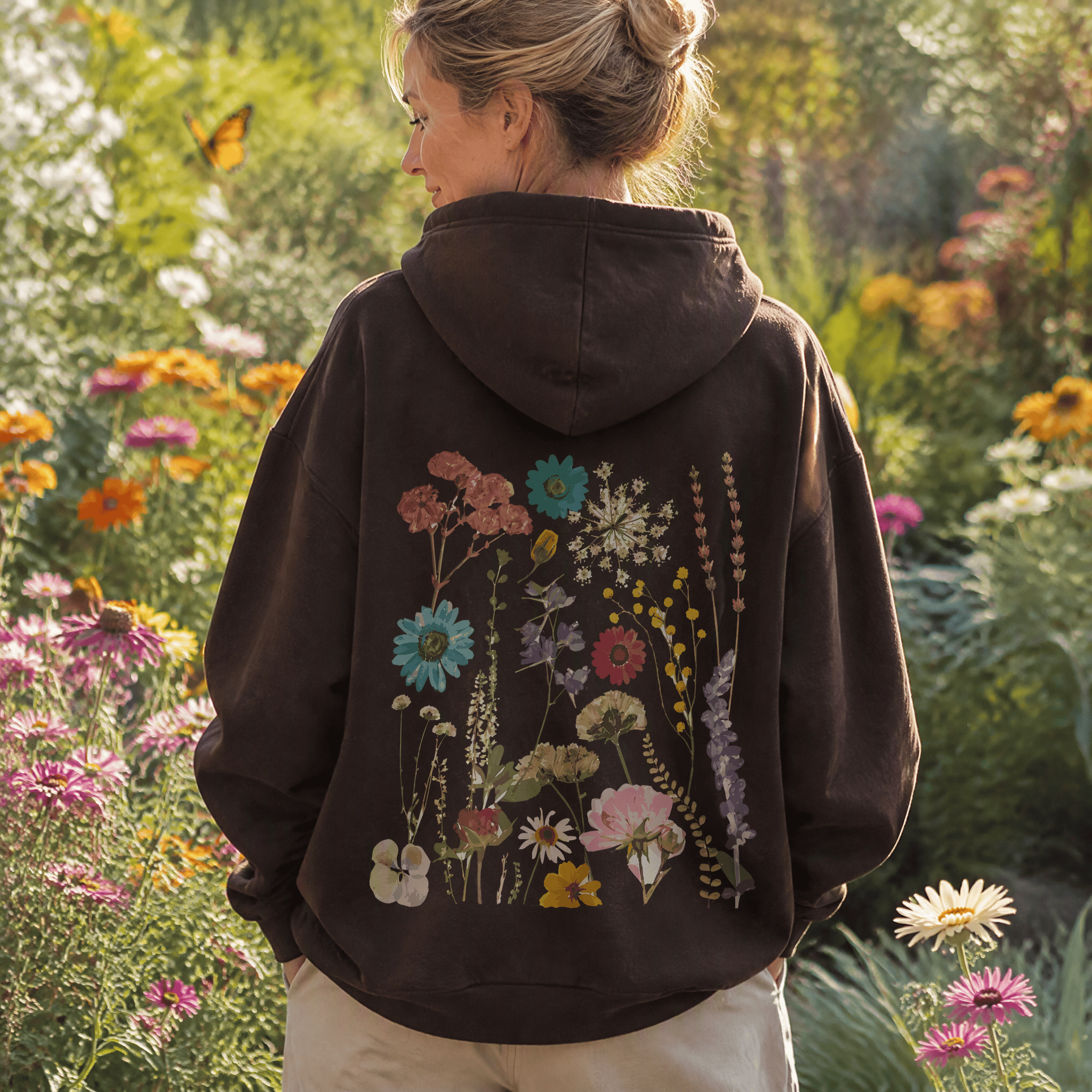 Rubbyoo Unisex-Hoodie mit buntem Wildblumen-Motiv - image 4