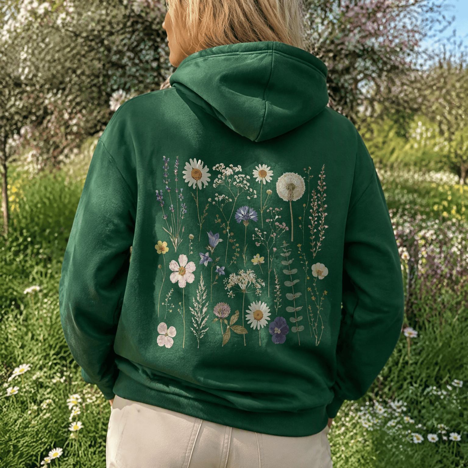 Rubbyoo Rustikaler Unisex-Hoodie mit schönen Blumen - image 3