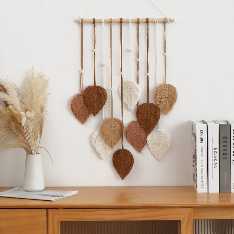 Rubbyoo Boho-Blatt-Wandbehang – Handgewebte Wandkunst | Minimalistische Küstenresort-Dekoration - image 1