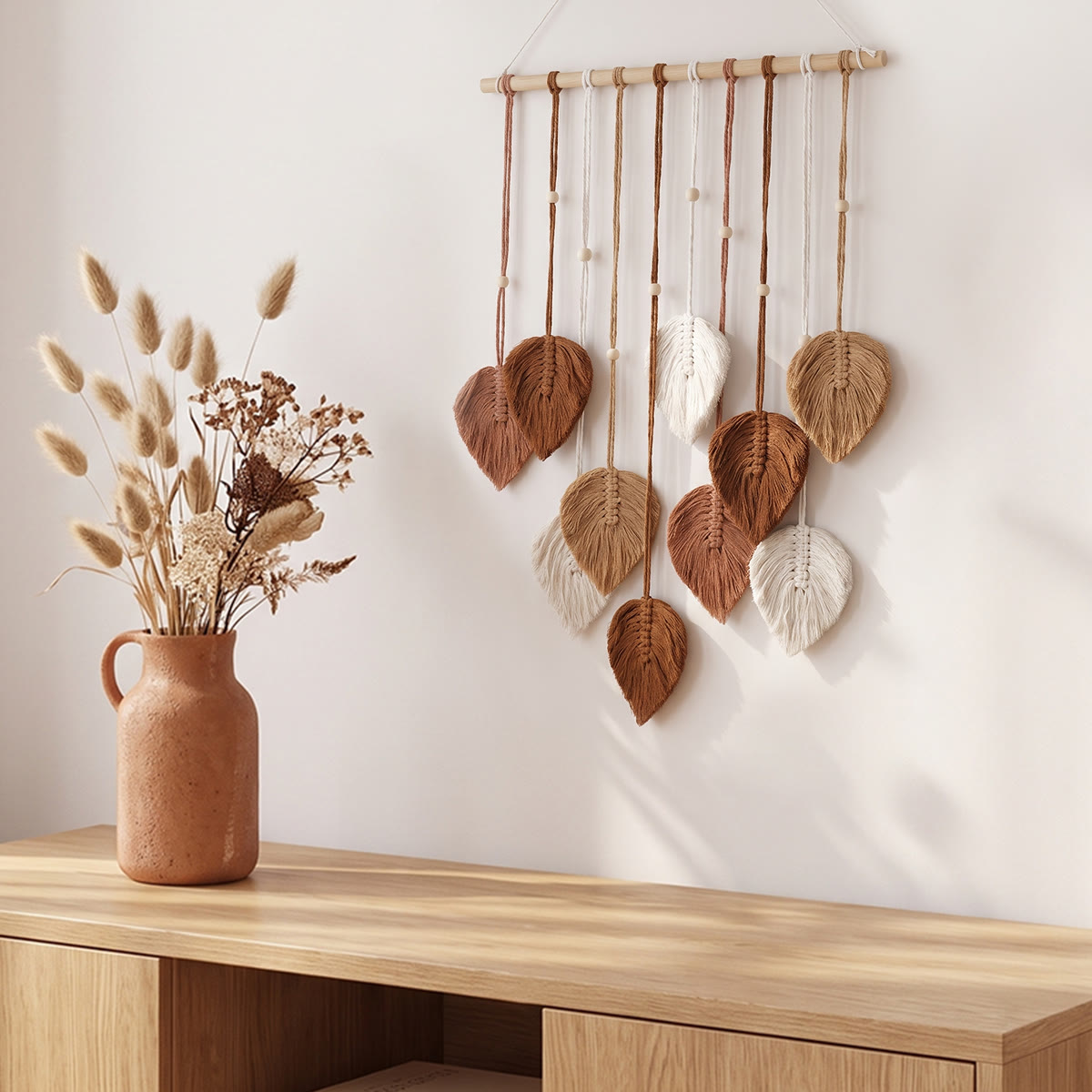 Rubbyoo Boho-Blatt-Wandbehang – Handgewebte Wandkunst | Minimalistische Küstenresort-Dekoration - image 2