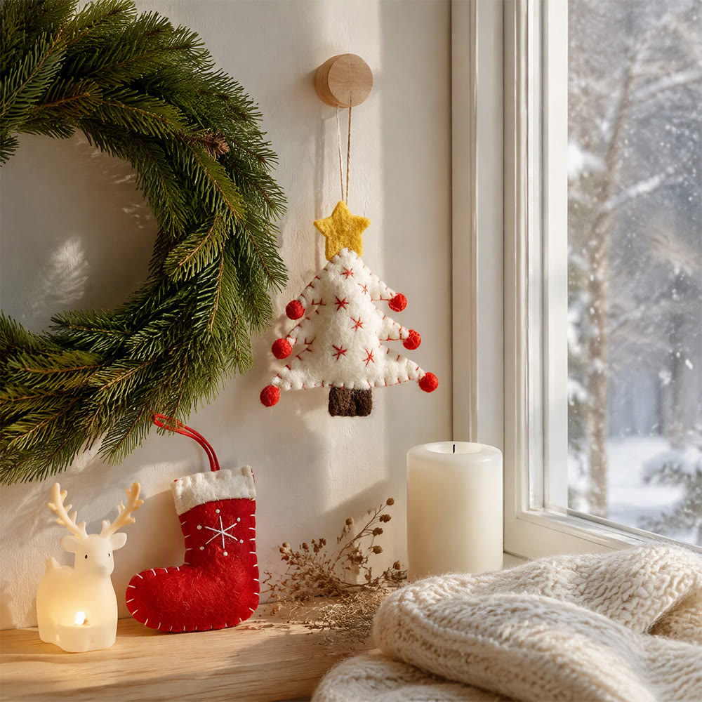Rubbyoo Weihnachtsbaumschmuck – DIY-Ornament aus Stofffilz | Gemütliche Weihnachtsdekoration für Zuhause - Weißer Baum - image 9
