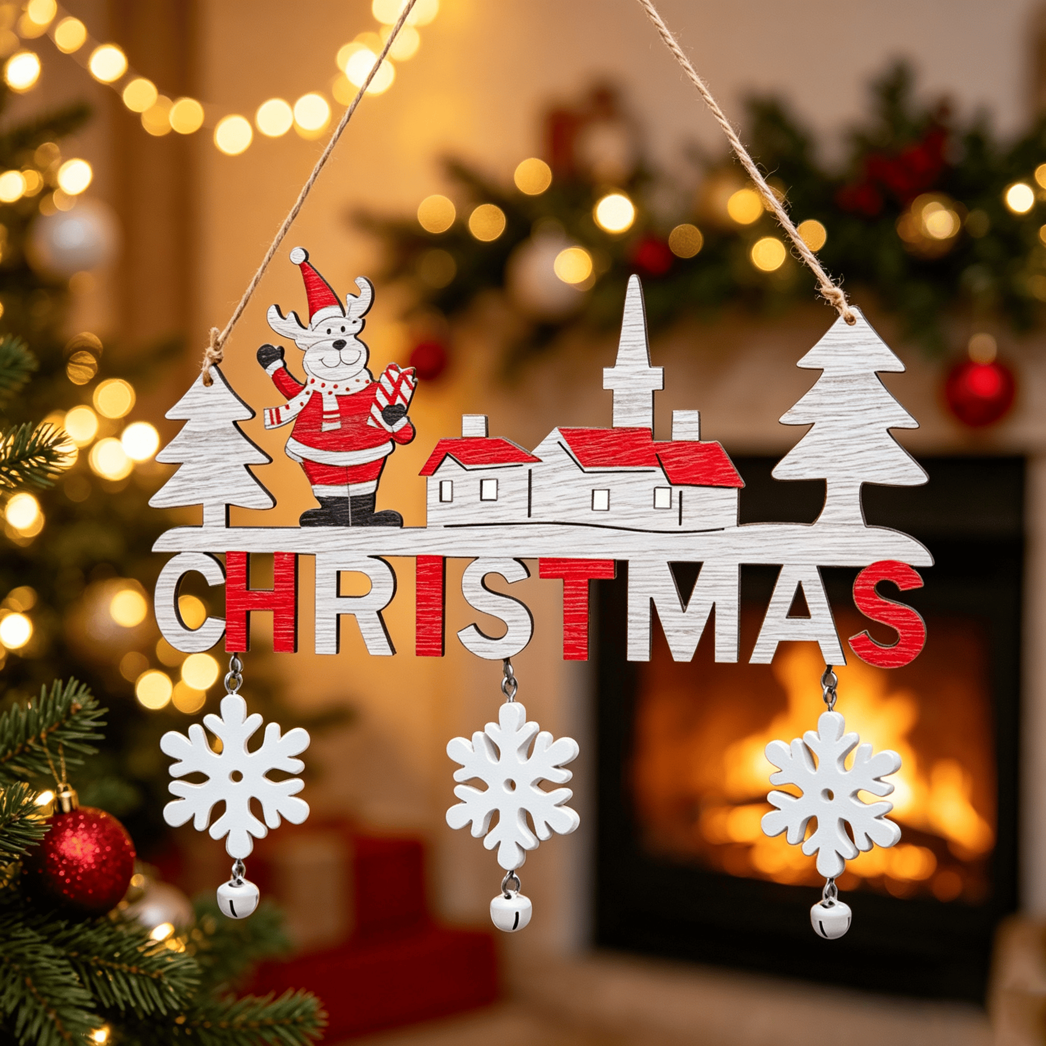 Rubbyoo Türhänger aus Holz – Rustikaler Weihnachtsschmuck für die Wand | Gemütliche Weihnachtsdeko für Zuhause - Ren - image 1