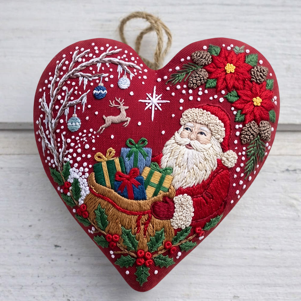 Rubbyoo Herz-Stickset – Fröhliche Weihnachtsgeschenke | Weihnachtsstern-Motiv mit Weihnachtsmann | Traditionelles Weihnachtsgeschenk - 6-Zoll-Reifen-Set - image 2
