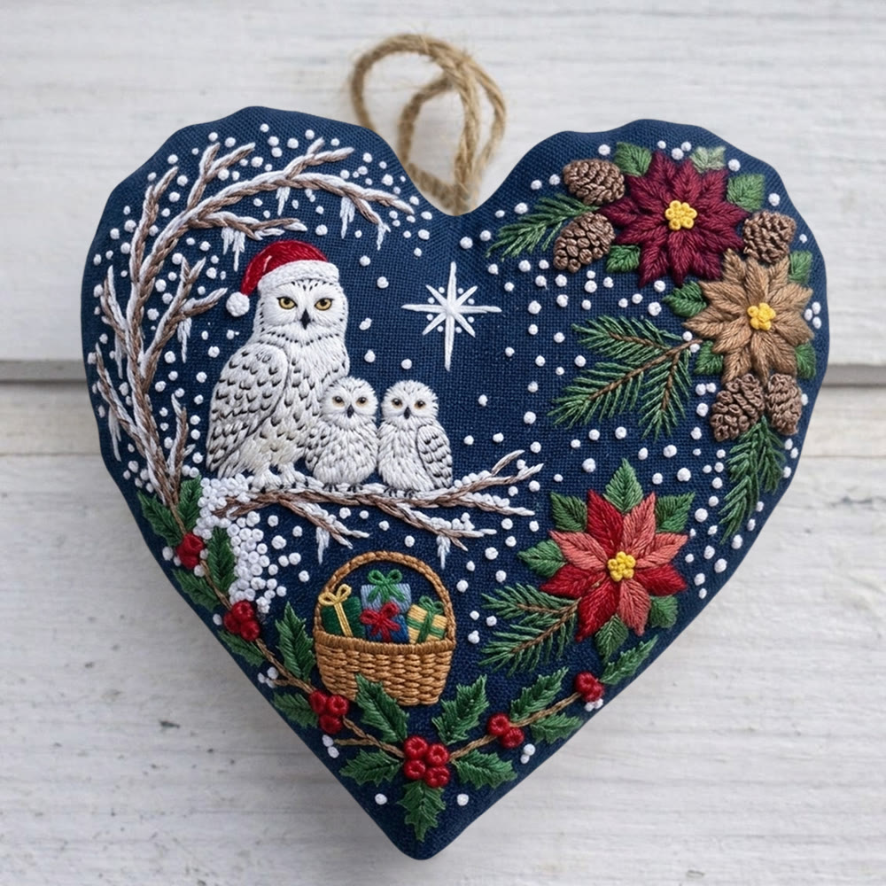Rubbyoo Herz-Stickset – Weihnachtliche Schneeeulenfamilie | Gemütliche Winterlandschaft zum Selbermachen | Festliche Weihnachtsdeko – Geschenk für Naturliebhaber - 6-Zoll-Reifen-Set - image 2