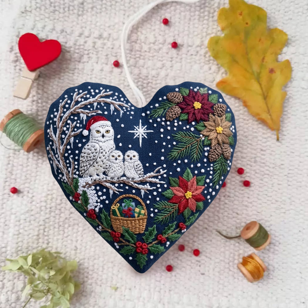 Rubbyoo Herz-Stickset – Weihnachtliche Schneeeulenfamilie | Gemütliche Winterlandschaft zum Selbermachen | Festliche Weihnachtsdeko – Geschenk für Naturliebhaber - image 1