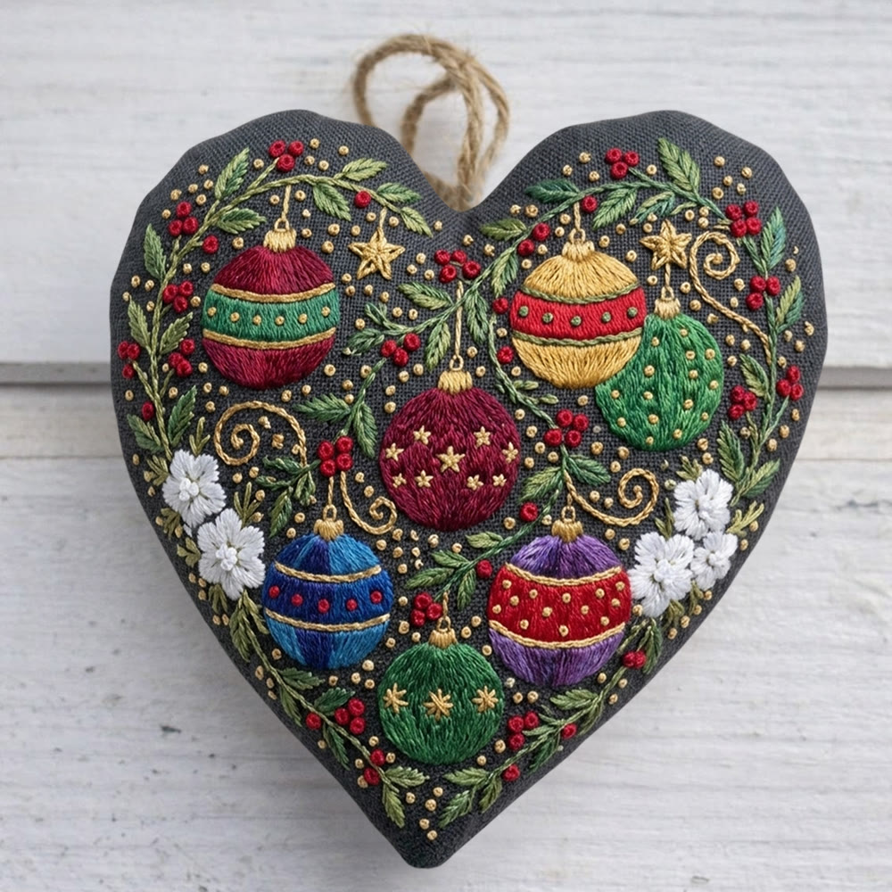 Rubbyoo Herz-Stickset – Fröhliche Weihnachtsglocken | Rustikale Weihnachtsdeko im Landhausstil | Handgefertigter Weihnachtsbaumschmuck - 6-Zoll-Reifen-Set - image 2